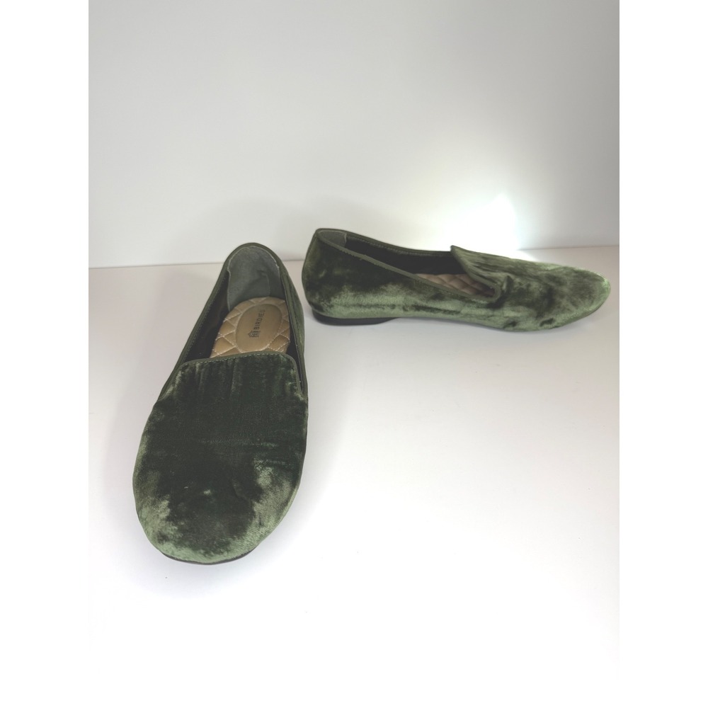 Birdies Starling Olive Green Velvet Loafers Smoking Flats 7.5 Green Swanky Chic